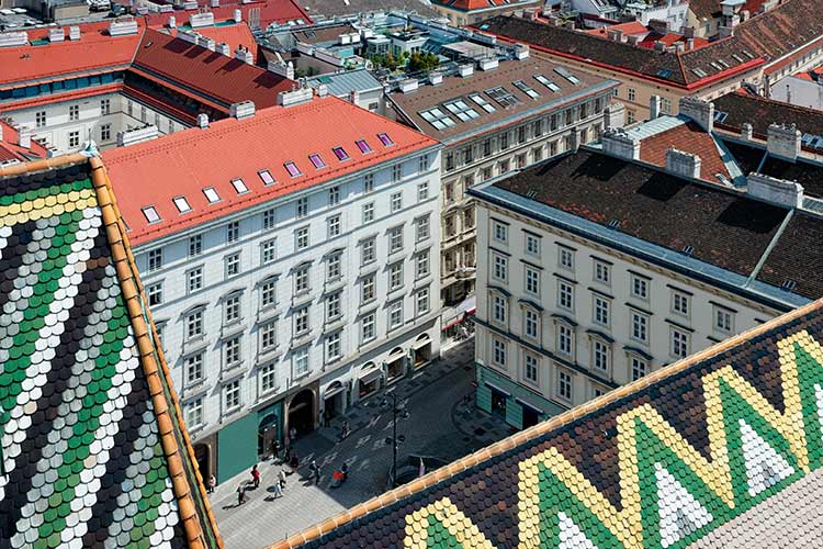 Bild zeigt Vogelperspektive Gebäude Wiens