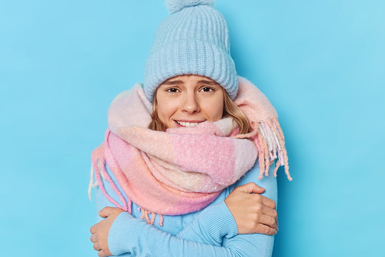 picture shows woman freezing