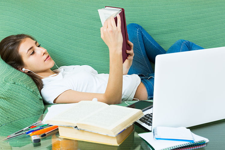 woman relaxing after studying