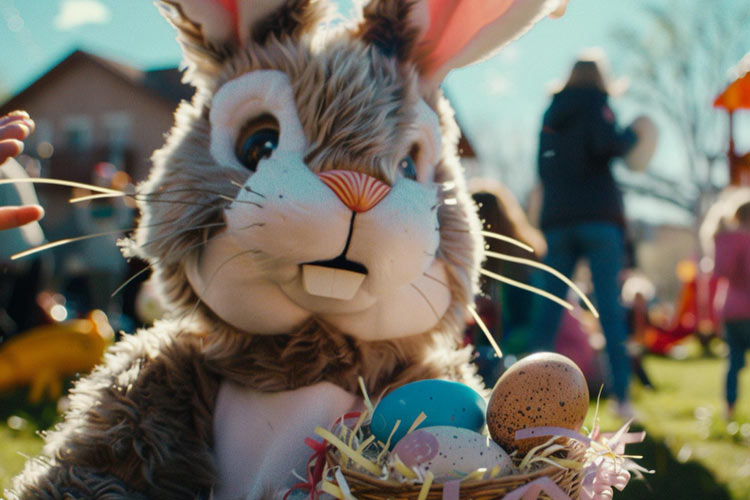 gestresster Hase auf dem Ostermarkt