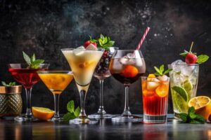 eine Auswahl an bunten Cocktails