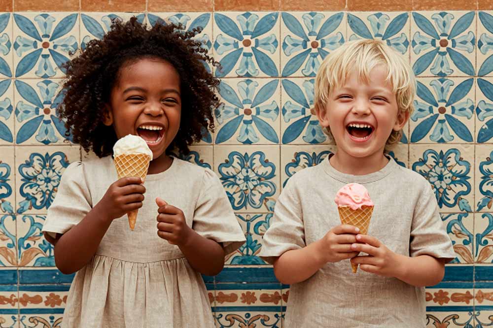 Kids essen Eis Cream in einer Eisdile